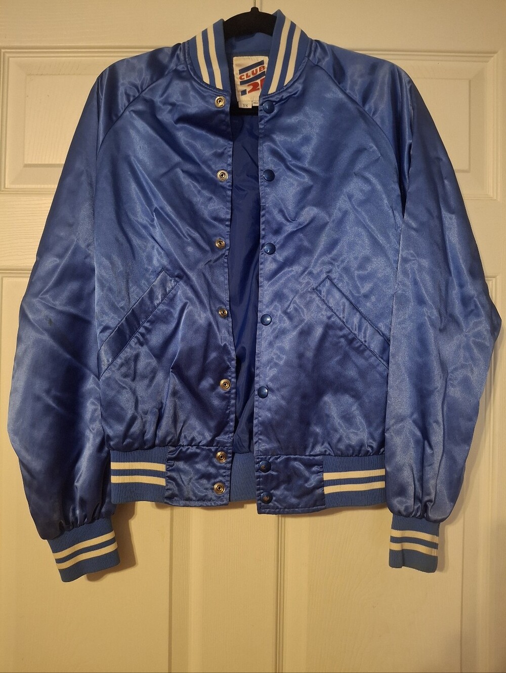 Vintage Blue Satin Bomber Jacket
